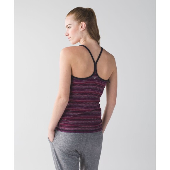 Lululemon Power Y Tank Top Womens 4 Purple Multistripe Shelf Bra Gym Active - Picture 2 of 7